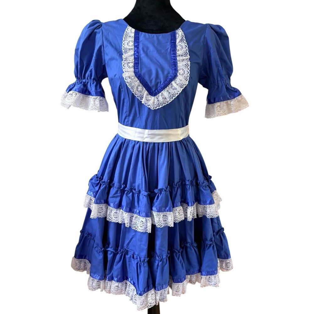 Handmade Prairie Dress Girls XL 14 16 Womens XXS XS Blue Cottagecore